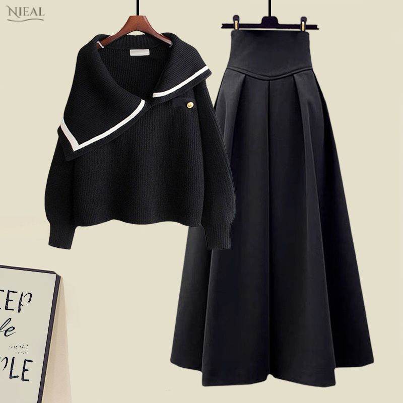 ブラックセーター+ブラックスカート/セット